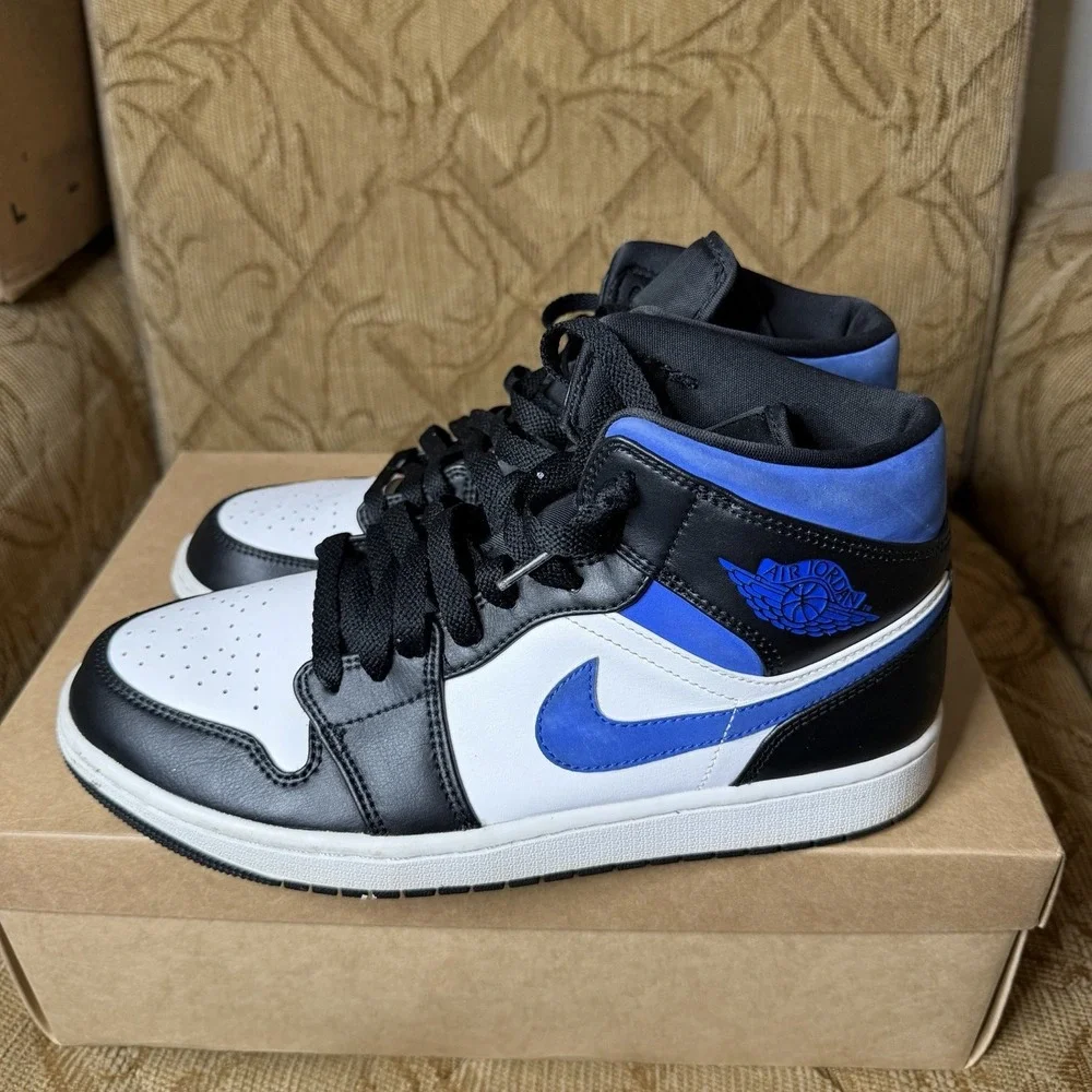 Air Jordan 1 Mid RACER BLUE Size 9.5 Mens White Blue Black Sneakers